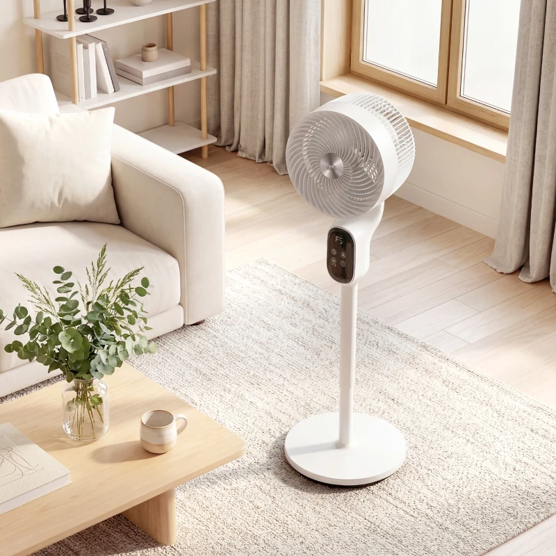 HOMCOM 20 dB Silent Standing Fan for Bedroom, 39" Pedestal Fan with Remote, 90° Oscillating, 8 Speeds, Adjustable Height, White