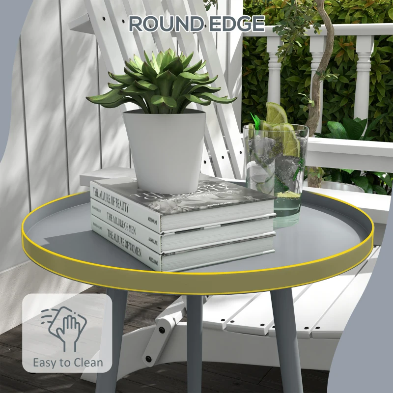Outsunny Round Garden Coffee Table, Outdoor Side Table with Rounded Steel Edge, Ø40 x 50H cm, Grey