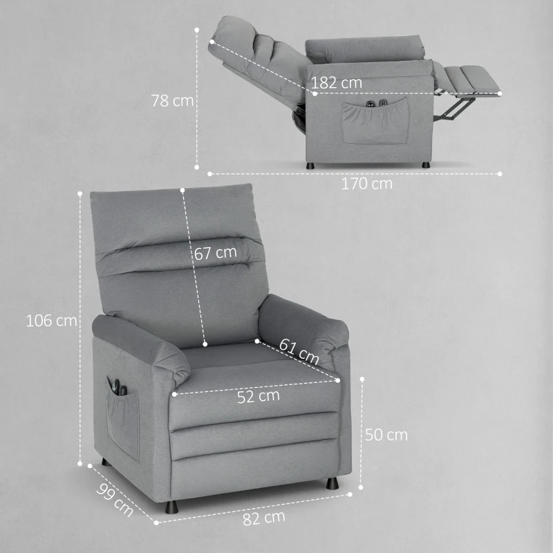 HOMCOM Sillón Relax Reclinable Eléctrico con Calor Lumbar Masaje Vibración Motor Silencioso Función de Memoria Gris