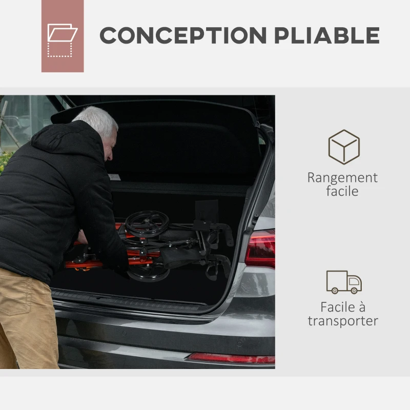 HOMCOM Déambulateur 4 Roues Pliable en Aluminium, Hauteur Réglable 6 Positions, Freins Doubles, Rangement, 64x67x92cm, Rouge