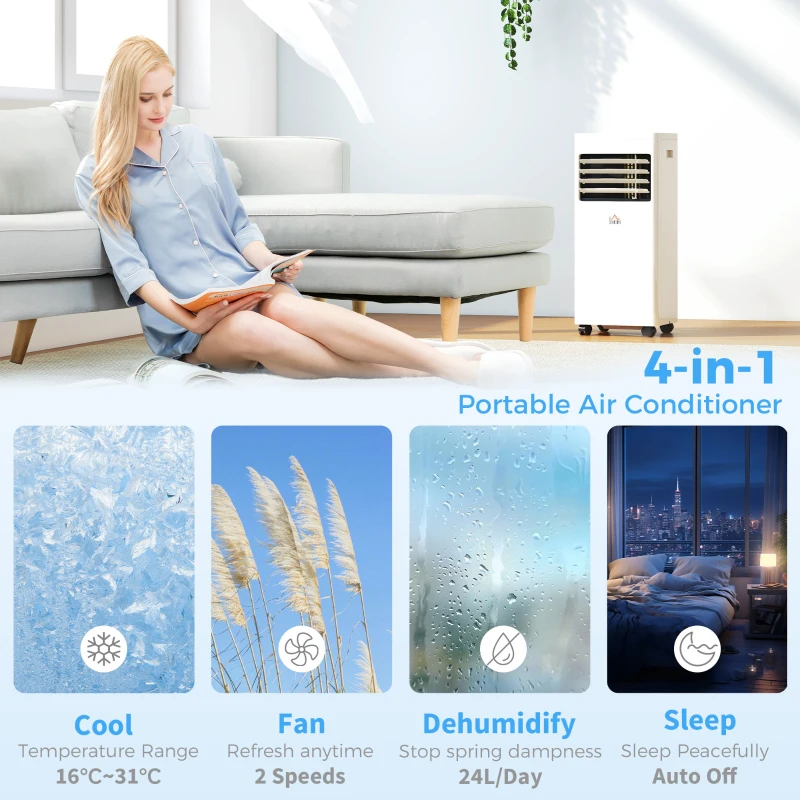HOMCOM Portable Air Conditioner 9000 BTU, Air Conditioning Unit with Digital Display for Room up to 28㎡