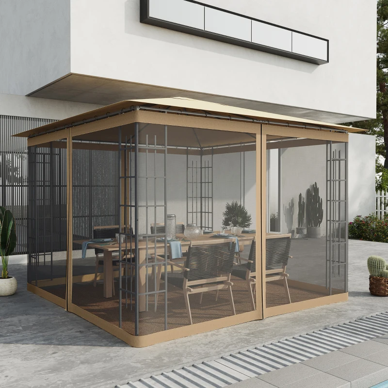 Outsunny 302 x 207cm Universal Replacement Mesh Sidewall Netting for Gazebos and Canopy Tents, (Sidewall Only) Beige