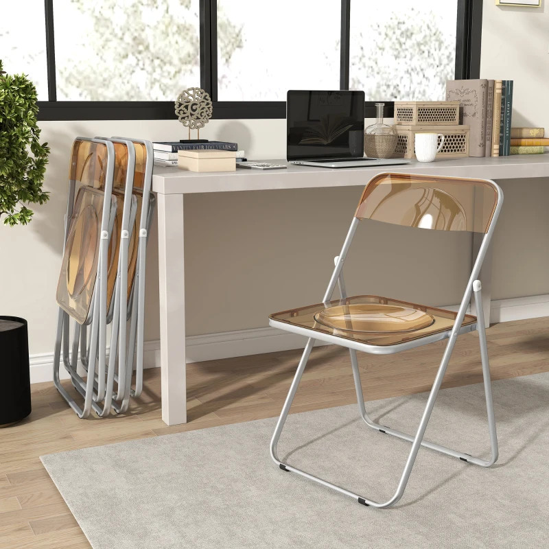 HOMCOM Lot de 4 chaises pliantes en acrylique et acier, chaises pliantes portables pour maison, salle à manger, oranges