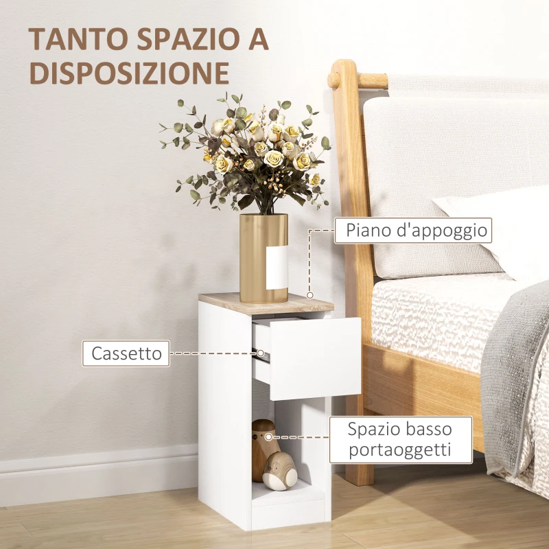 HOMCOM Comodino Moderno con Cassetto e Ripiano in Legno, 20x30x50 cm, Bianco