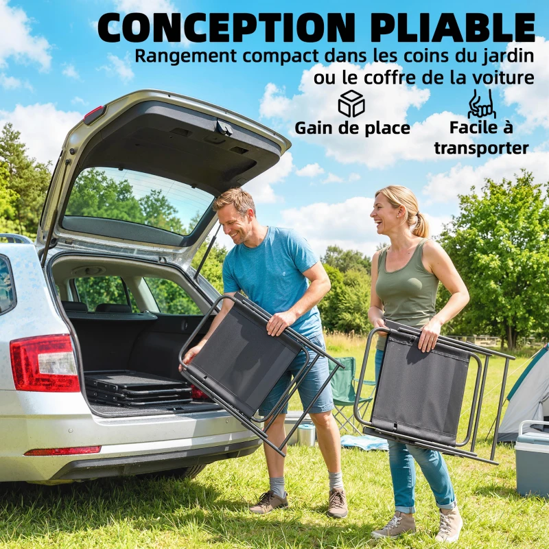 Outsunny Lot de 4 chaises de jardin pliantes avec accoudoirs, chaises d'extérieur avec assise large en textilène, noir