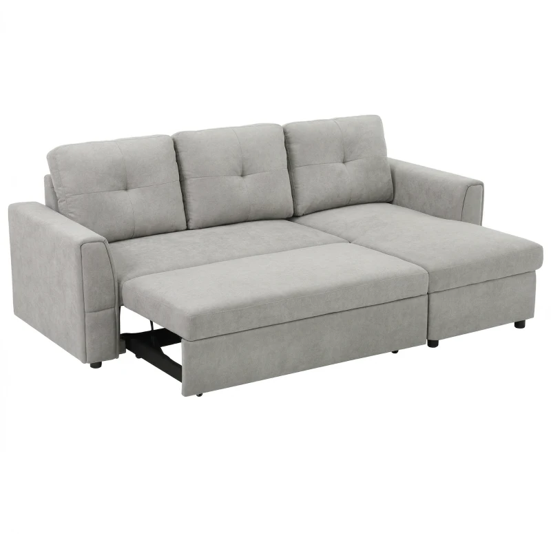 HOMCOM 3 Seater Sofa Bed, L Shaped Pull Out Sofa Bed with Storage, Convertible Click Clack Settee Sectional Sleeper Futon for Living Room, Office, Grey