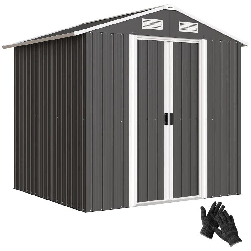 Outsunny Șopron de Grădină din Oțel cu 2 Uși Glisante, Negru, 2,6 m²