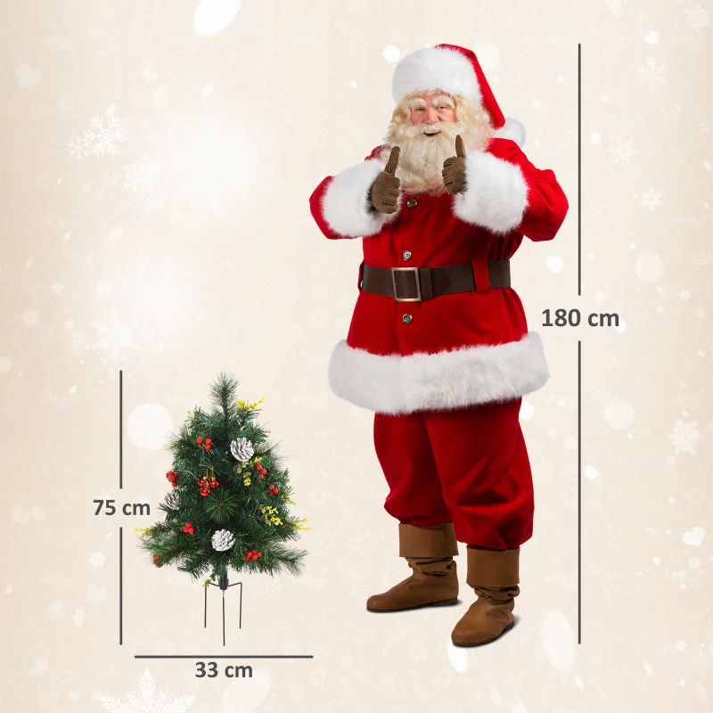HOMCOM 2-er Set Weihnachtsbäume, Künstlicher Mini-Christbaum mit LED-Lichtern, Kunststoff, Metall, Ø33 x 75 cm, Grün