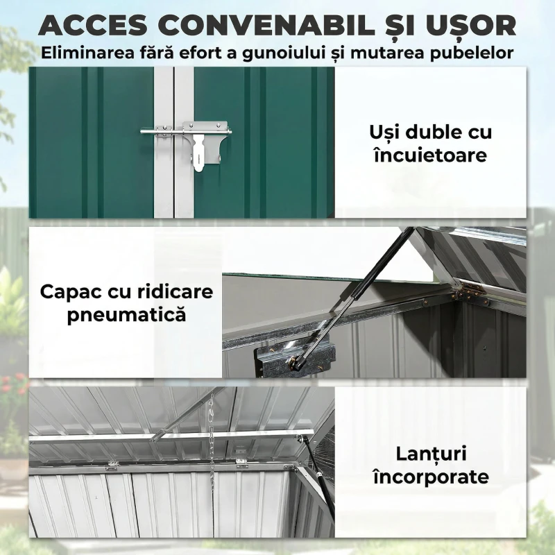 Outsunny căsuță pentru tomberoane, container pentru gunoi, căsuță pentru depozitare