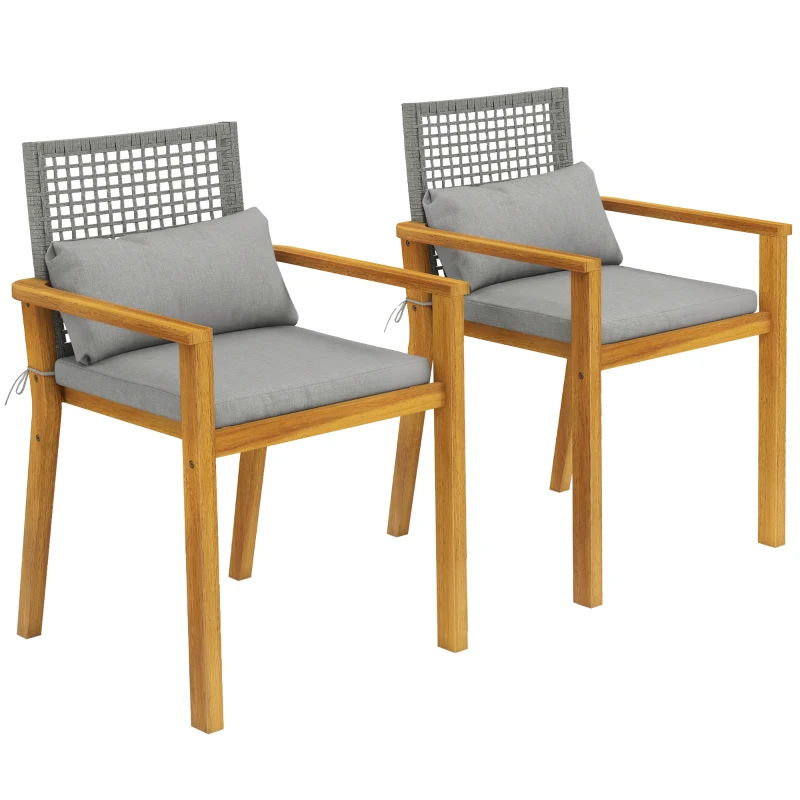 Outsunny Set 2 Sillas de Madera de Acacia con Cojines y Cojines Decorativos, Natural.