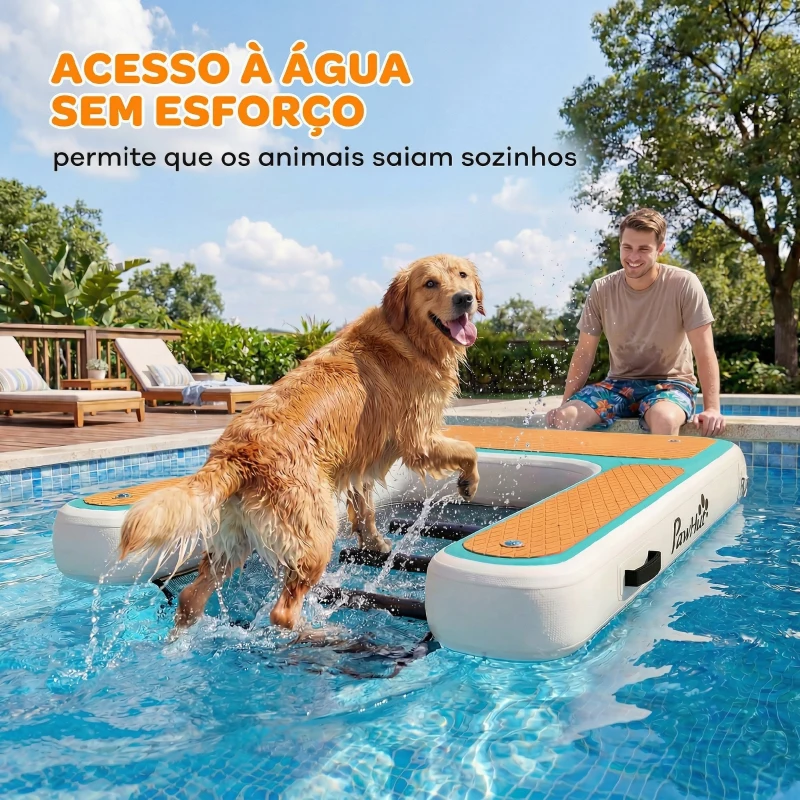 PawHut Rampa de Água Insuflável para Cães para Piscinas Barcos Lagos 151x102 cm com Superfície Antiderrapante Laranja