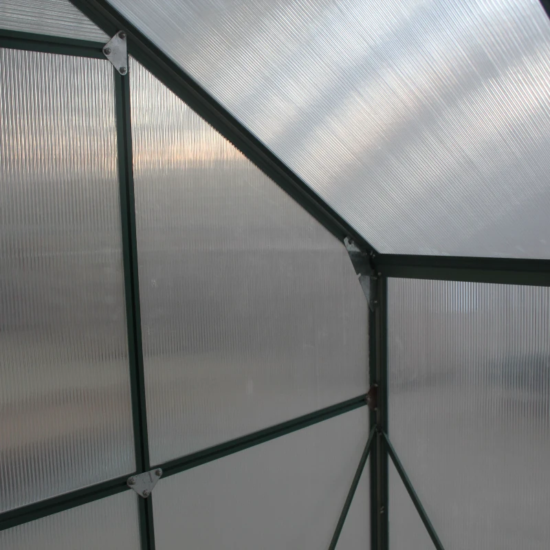 Outsunny 8 x 12ft Aluminium Greenhouse Polycarbonate Walk in Garden Greenhouse Kit with Adjustable Roof Vent, Double Sliding Door, Rain Gutter and Foundation, Clear