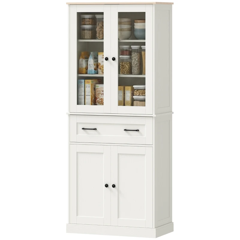 HOMCOM Mobilier Auxiliar de Bucătărie cu 2 Uși din Acrilic Sertar Mare Rafturi Reglabile 76x40x182,5 cm Crem