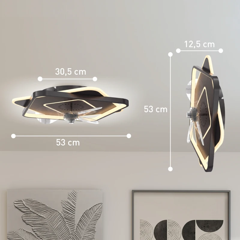 HOMCOM Ventilador de techo con luz y mando a distancia, ventilador LED de techo con 6 velocidades, 3 temperaturas de color