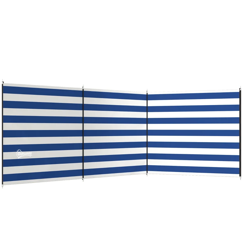 Outsunny 4 Pole Camping Windbreaks, Beach Wind Shield Shelter with Carry Bag and Steel Poles, 540cm x 150cm, Dark Blue