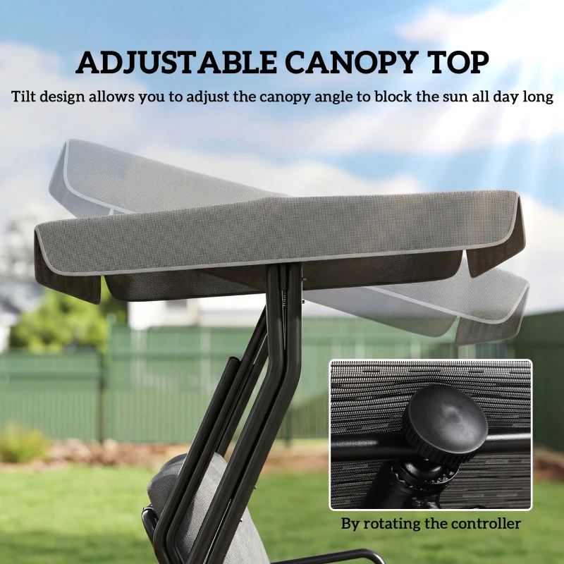 Outsunny 3-Seater Garden Swing Seat, Outdoor Swing Chair with Adjustable Waterproof Canopy, Light Grey