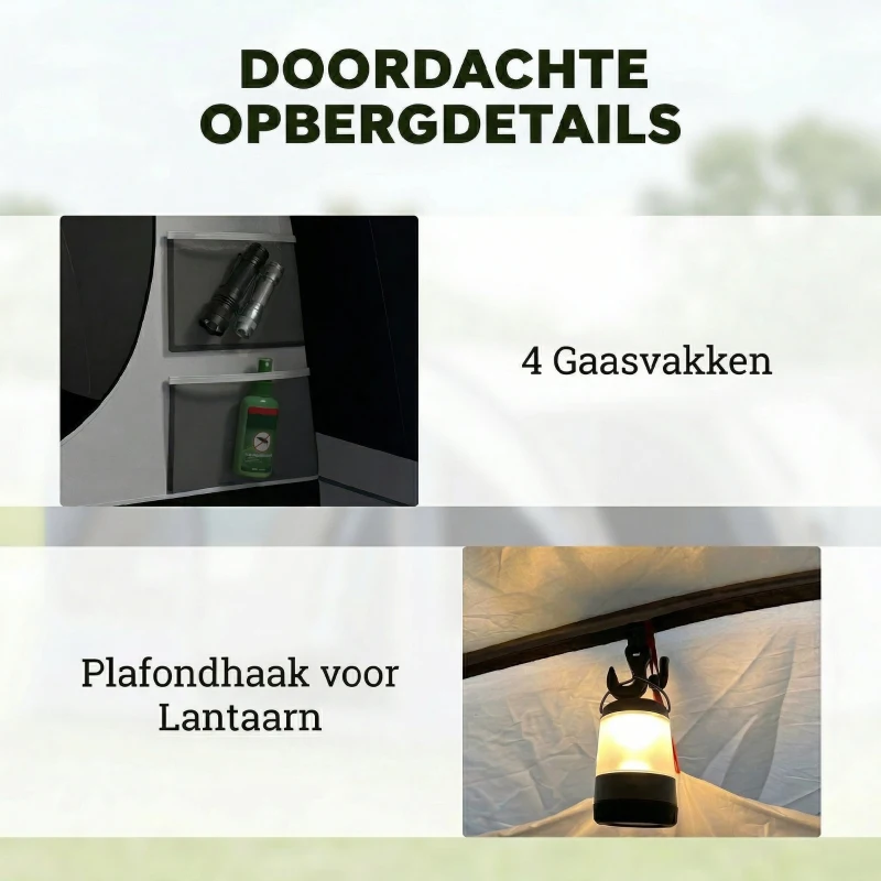 Outsunny Tunnelzelt 4 Personen Familienzelt mit Schlaf- und Wohnzimmer 6 Fenstern 3 Türen Bodenplane Stehhöhe 3000 mm Wassersäule