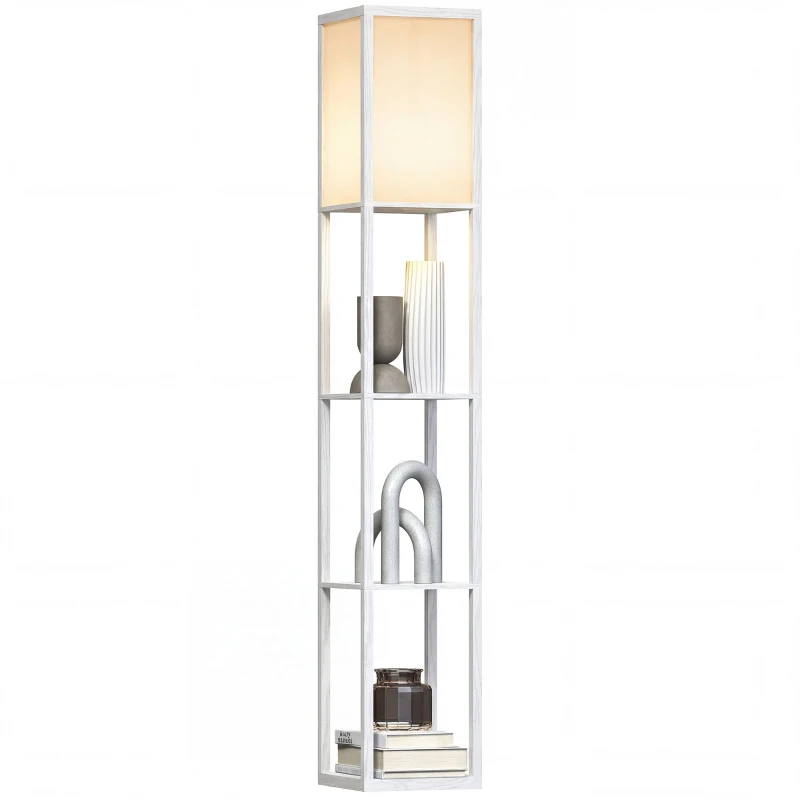 HOMCOM 3-Tier Floor Lamp, Floor Light with Storage Shelf, Reading Standing Lamp with Acrylic Shade for Living Room, Bedroom, Kitchen, Dining Room, Office, Dorm, 160cm, White
