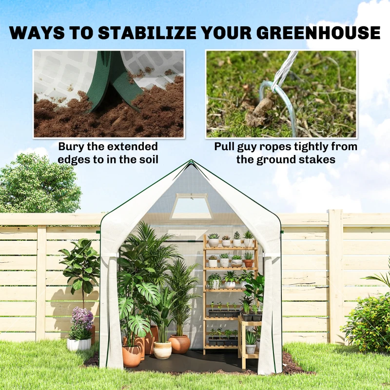 Outsunny Walk-in Greenhouse for Outdoors with Steel Frame, Large Plant House with Roll-up Door and PE Ground Cover, White