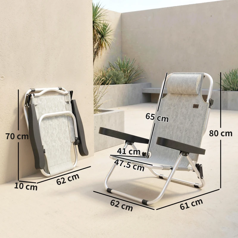 Outsunny Set 2 Sedie a Sdraio Pieghevoli e Reclinabili su 4 Posizioni con Poggiatesta, in Alluminio, 62x61x80 cm, Grigio