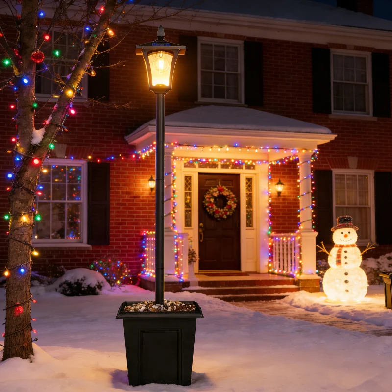 Outsunny Lampione da Giardino Solare 1.6 m in Alluminio, Accensione Automatico, IP44 Impermeabile, Nero