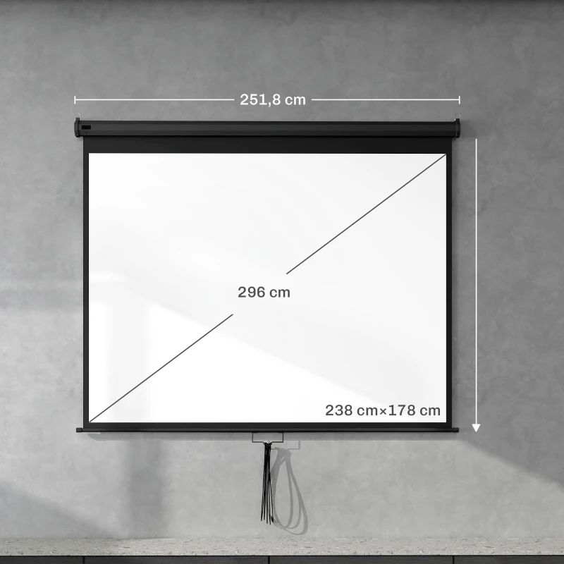 HOMCOM Écran de Projection 120" 4:3 HD 4K, Boîtier en Métal, Écran Hauteur Réglable Manuellement, 244x183cm, Noir