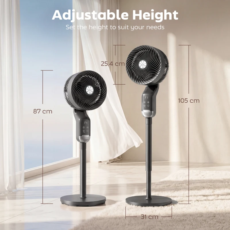 HOMCOM 20 dB Silent Standing Fan, 41" Pedestal Fan with Remote, 85° Oscillating, 8 Speeds, Adjustable Height, 12H Timer