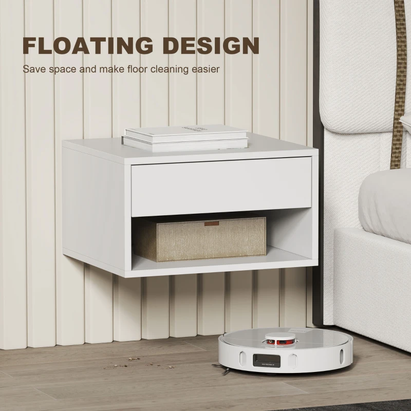 HOMCOM Set of Two Floating Bedside Tables - White