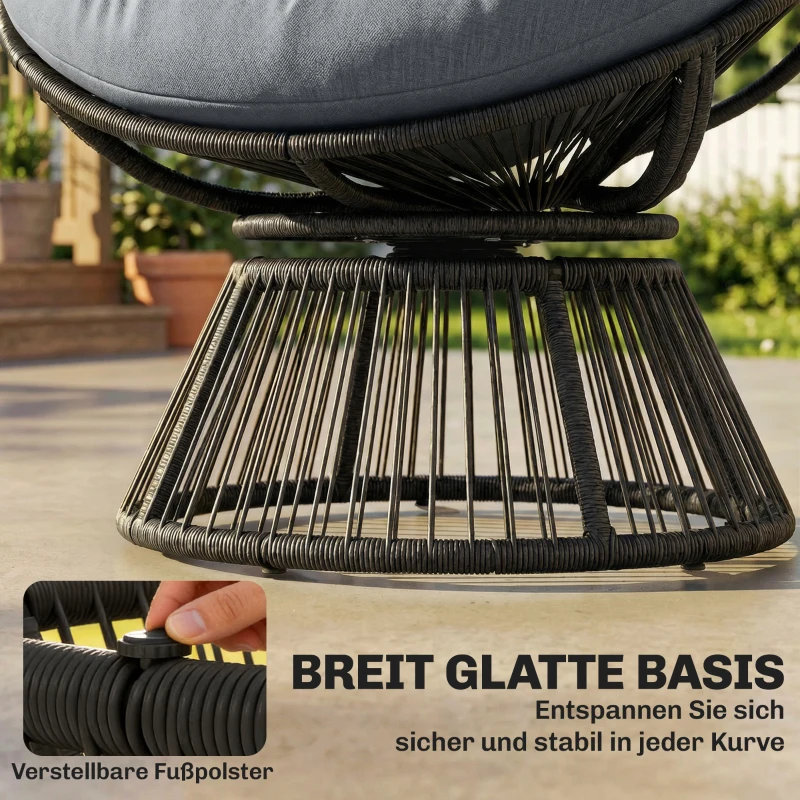 Outsunny Papasansessel 360° drehbar Korbsessel mit Kissen Stahlrahmen runder Rattansessel Loungesessel Grau