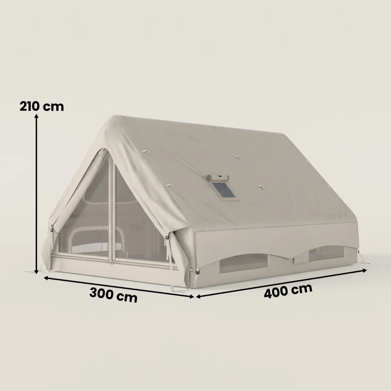 Outsunny Inflatable Camping Tent, 4 Season Hot Tent 10000mm Waterproof with Chimney Opening, Sky Light and Air Pump, Khaki