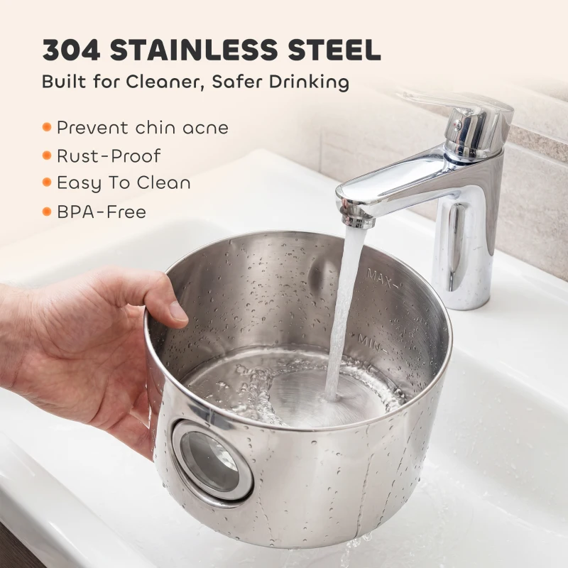 PawHut Wireless Cat Water Fountain for Drinking Stainless Steel, 4L/135oz Battery Operated Cat Fountain Cordless, 6 Filters