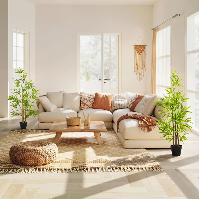 Outsunny Artificial Ficus Tree, with Weighted Plant Pot - Green