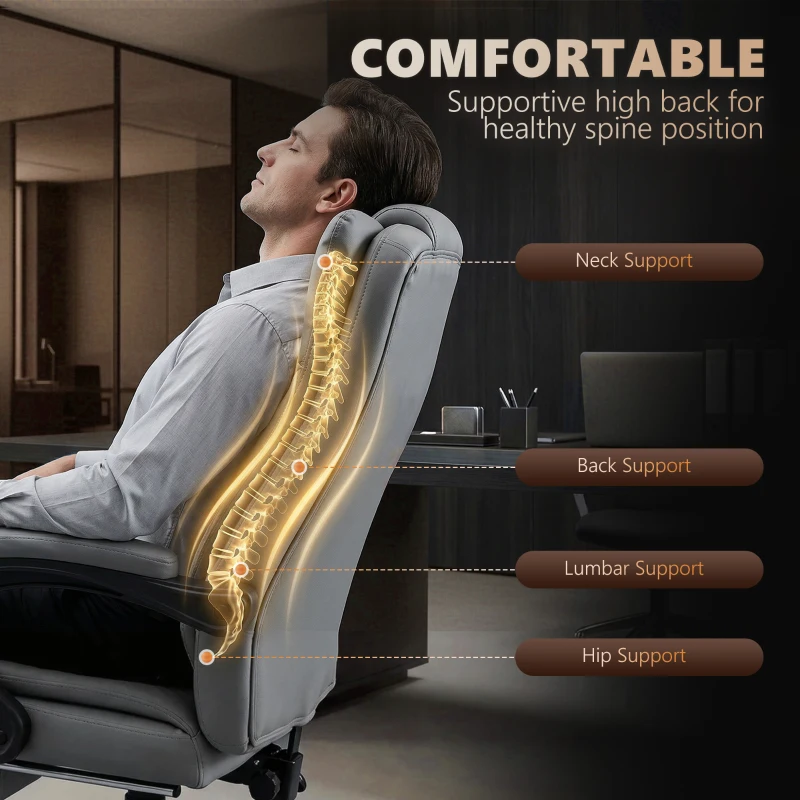 Vinsetto 6 Point Vibrating Massage Office Chair with Heat, Breathable Faux Leather Office Chair with High Back, Height Adjustable Grey