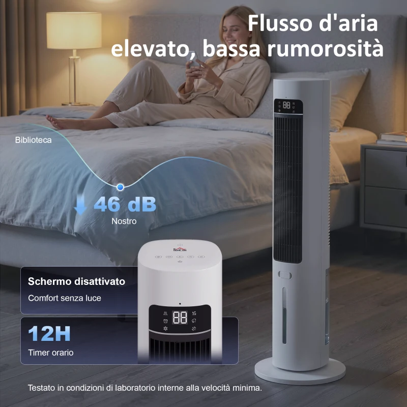 HOMCOM Raffrescatore d'Aria Evaporativo, 3L Serbatoio, 48° Oscillazione, 3 Velocità e Modalità, Bianco