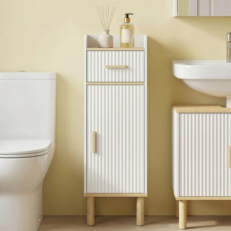 HOMCOM Mueble de Baño Estrecho con Estante Regulable Blanco