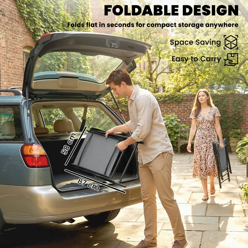 Outsunny Folding Garden Chairs Set of 4, Foldable Garden Dining Chairs with High Back, Armrests, Texteline Seat, Light Grey