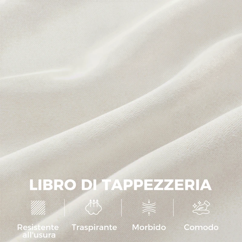 HOMCOM Divano 2 Posti Imbottito in Tessuto Effetto Pelle Traspirante, Imbottitura Spessa, 2 Cuscini, Braccioli, per Soggiorno, Crema