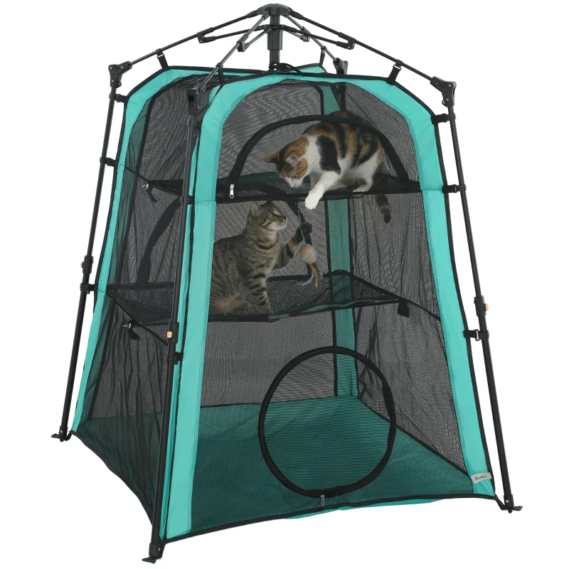 PawHut Cat Tent, 3-Tier Portable Pet Tent for Indoor Outdoor, Cat House with Multi-Door, Carry Bag, Breathable Mesh