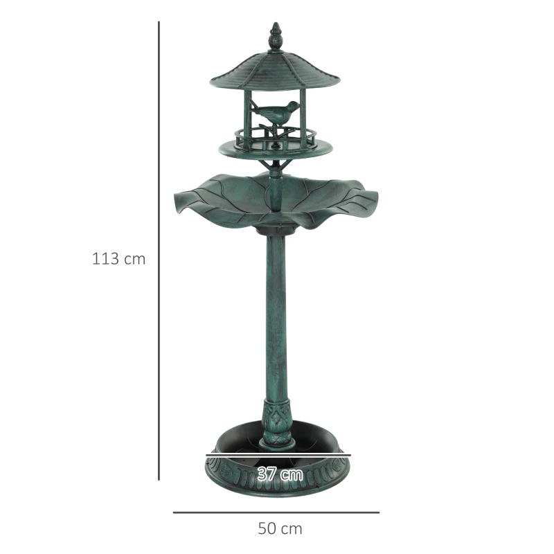 Outsunny 3-in-1 Garden Bird Bath, Freestanding Birdbath with Large Water Basin, Underneath Flower Planter, Φ50 x 113 cm, Green