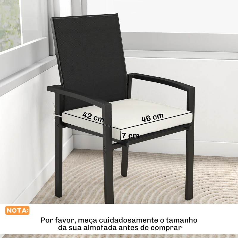 Outsunny Juego de Cojines para Sillas de Comedor 46x42x7 cm 6 Piezas con Funda Lavable y Lazos, Impermeable y Anti-UV Crema
