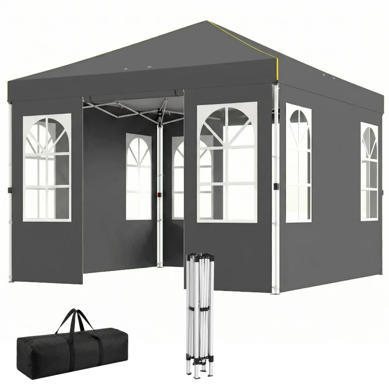 Outsunny Pavillon 3x3m Wasserdicht Stabil Winterfest Pop-up Faltpavillon, Ein-Knopf-Aufbau, UV 50+ Dunkelgrau