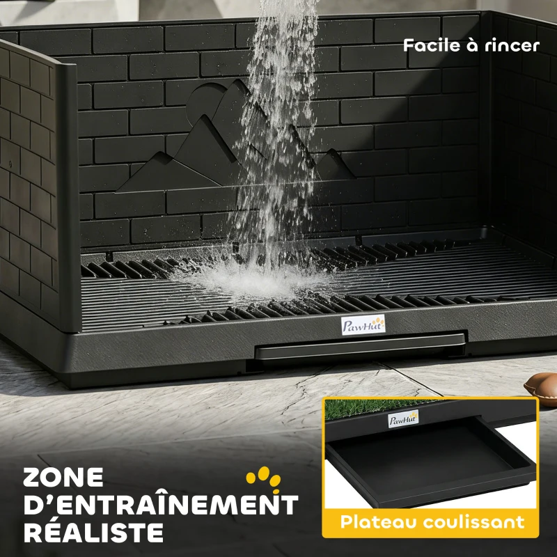 PawHut Toilette pour Chien avec Gazon Artificiel, Parois Hautes et Plateau Coulissant, Système de Drainage, 75x51x36,5cm, Noir