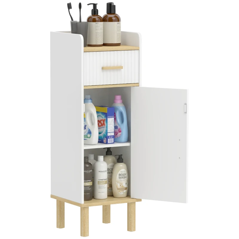 HOMCOM Mobile da Bagno Stretto con Mensola Regolabile, 32.5x29.5x91 cm, Bianco