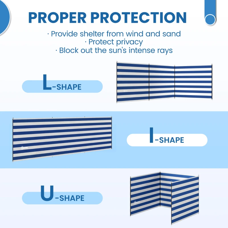 Outsunny 4 Pole Camping Windbreaks, Beach Wind Shield Shelter with Carry Bag and Steel Poles, 540cm x 150cm, Dark Blue