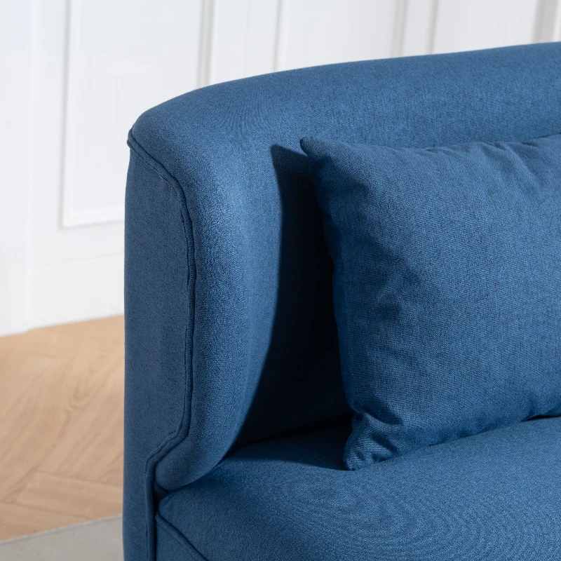 HOMCOM 2 Seater Sofa, Linen-look Fabric Small Sofa with Wing Back, Thick Seat, Metal Legs, Dark Blue