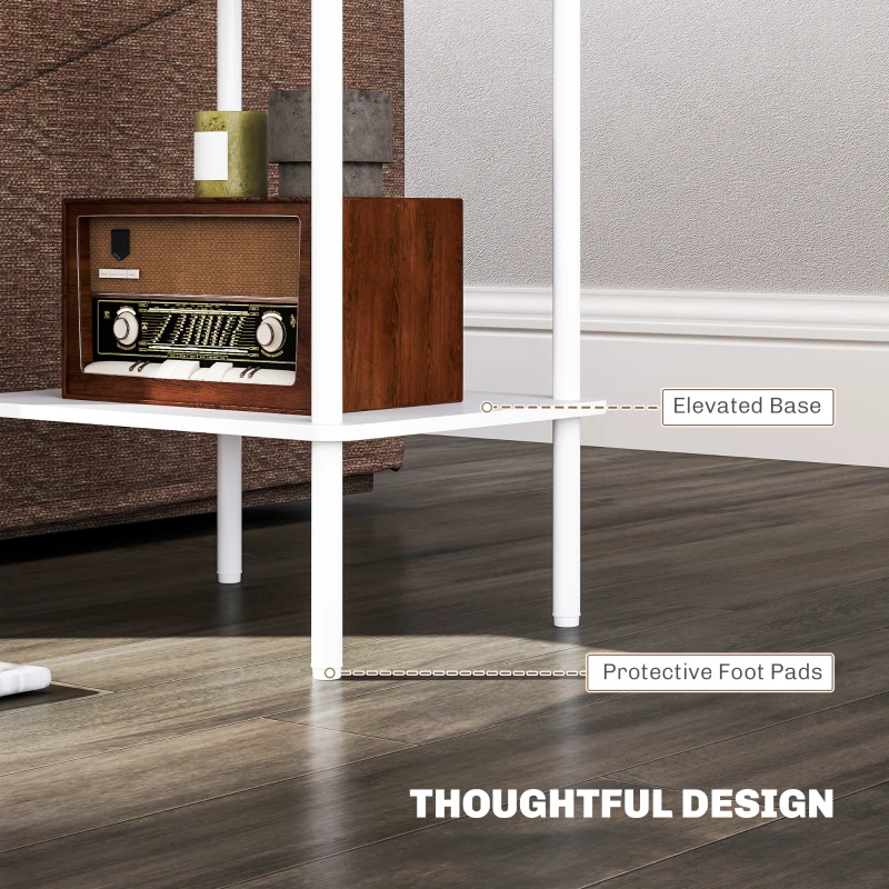 Nowoczesny stolik boczny, 2-poziomowy, z schowkiem, Biały