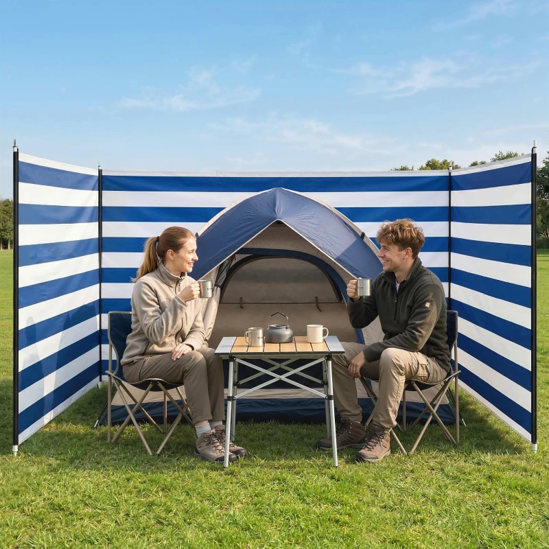 Outsunny 4 Pole Camping Windbreaks, Beach Wind Shield Shelter with Carry Bag and Steel Poles, 540cm x 150cm, Dark Blue