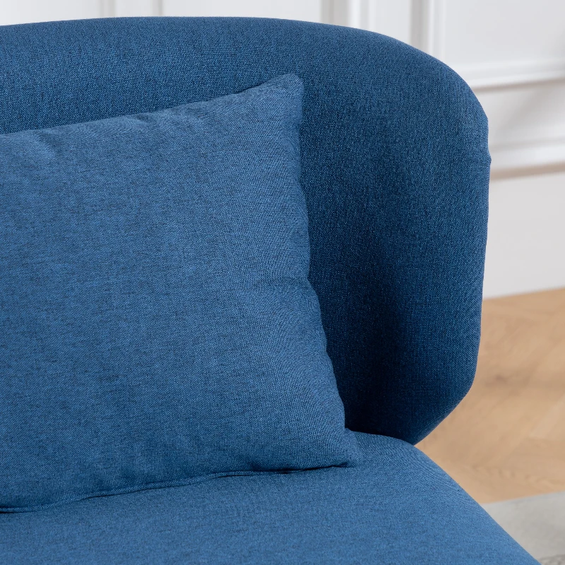 HOMCOM 2 Seater Sofa, Linen-look Fabric Small Sofa with Wing Back, Thick Seat, Metal Legs, Dark Blue