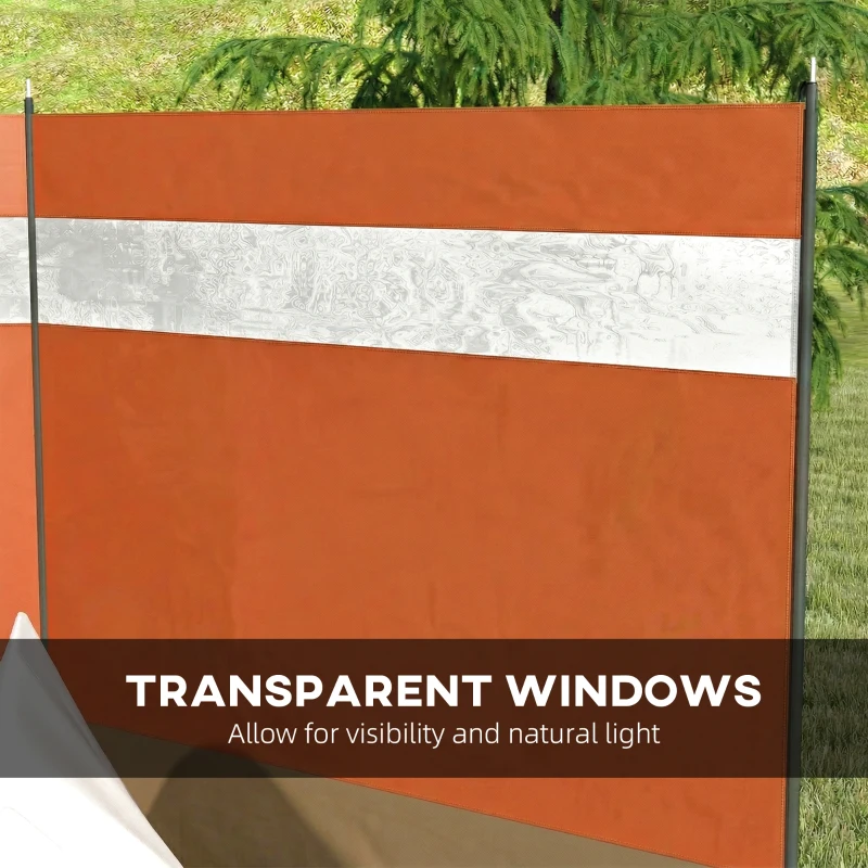 Outsunny Camping Windbreaker with Clear Windows and Steel Poles, for Beach Caravan Campervan, 440 x 140cm, Orange
