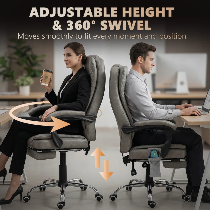 Vinsetto 6 Point Vibrating Massage Office Chair with Heat, Breathable Faux Leather Office Chair with High Back, Height Adjustable Grey